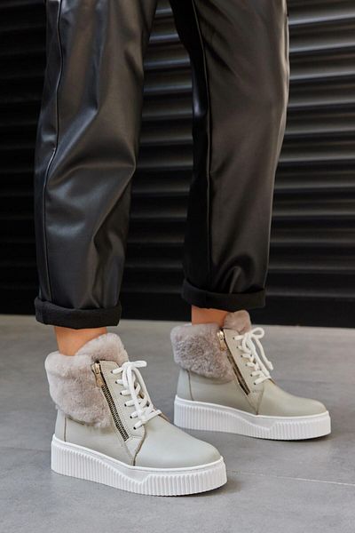 NILUFARR Γυναικείες αθλητικές μπότες Sandnes Grey από γνήσιο δέρμα Shearling