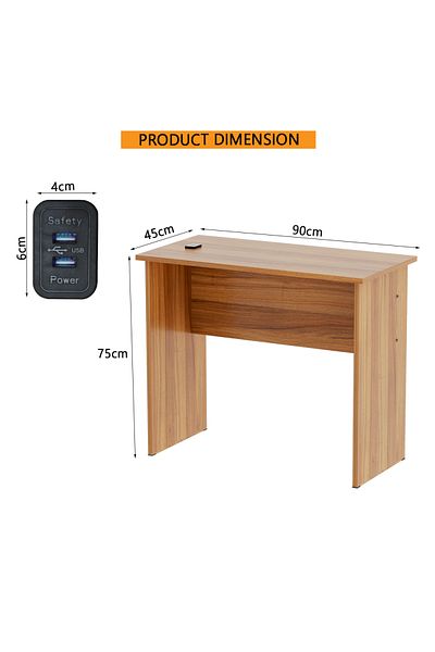 Mahmayi Modern MP1 Study Table, 90x45 with Black BS02 Desktop Socket Natural Dijon Walnut
