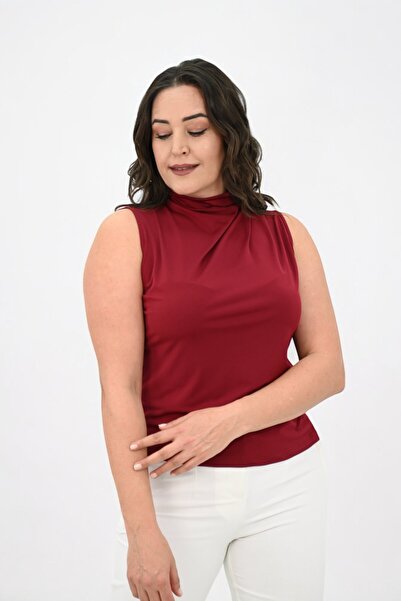 Koza Butik Women's Large Size Drape Detailed Stand Collar Blouse 1851-25