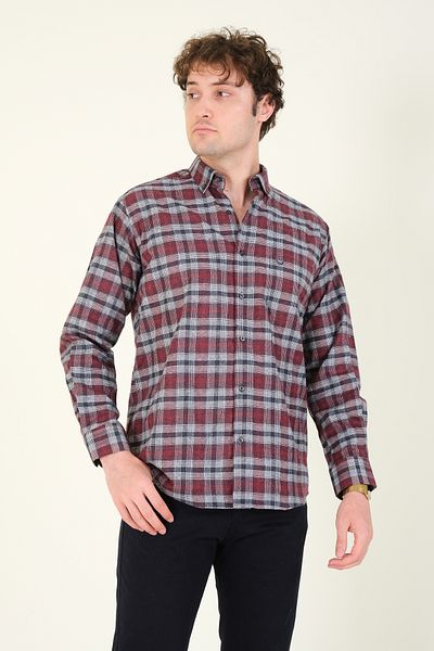 Giyim Dünyası Claret Red Men's Winter Plaid Shirt - Single Pocket