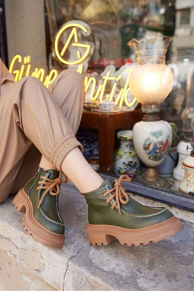 NILUFARR Γυναικείες μπότες Gabriela Dark Green από γνήσιο δέρμα