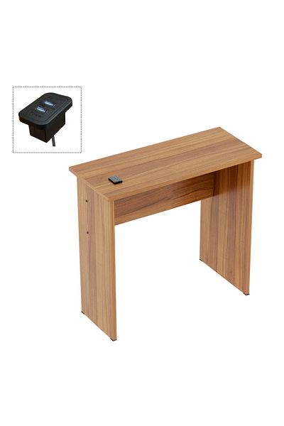 Mahmayi Modern MP1 Study Table, 80x40 with Black BS02 Desktop Socket Natural Dijon Walnut