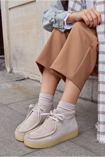 NILUFARR Γυναικείες μπότες με κορδόνια Amber Biscuit Γνήσιο Suede