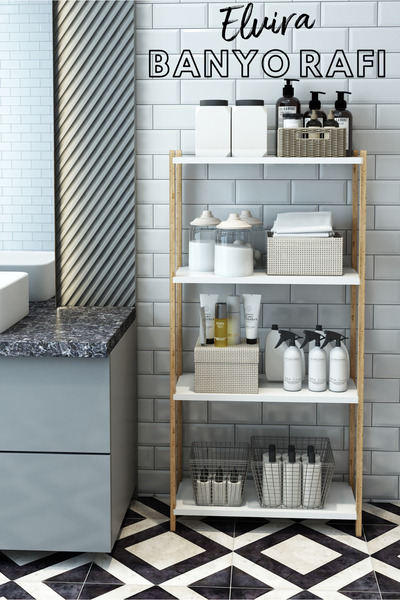 Jest Dekor Konsept Elvira Beyaz Ahşap 4 Katlı Banyo Rafı - Mutfak Rafı-Çok Amaçlı Dekoratif Raf,Organizer-Kolay Montaj