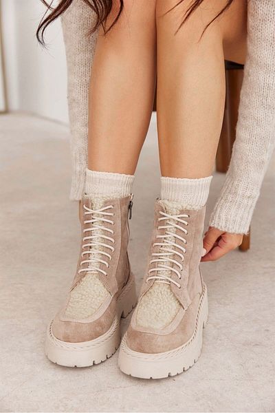 NILUFARR Γυναικείες μπότες Yami Beige Γνήσιες Suede Shearling