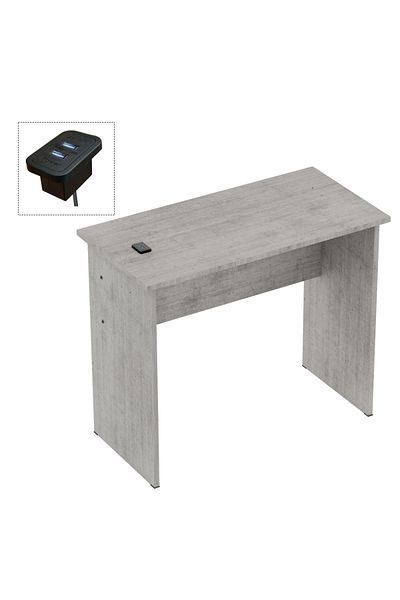 Mahmayi Modern MP1 Study Table, 90x45 with Black BS02 Desktop Socket Light Grey Chicago Concrete