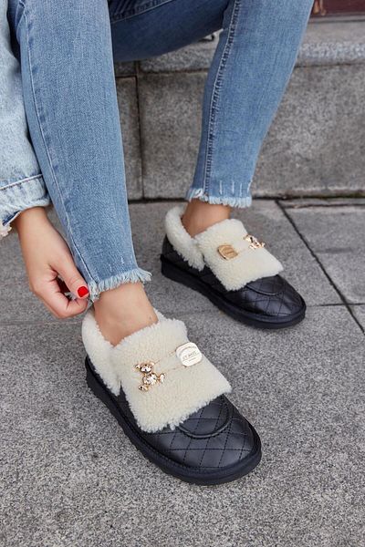 NILUFARR Γυναικείες μπότες Winter Teddy Black Γνήσιο Δερμάτινο Μάλλινο