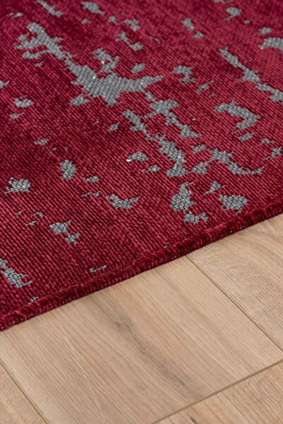 Lorente Home Moreno Viscose Carpet - Non-Slip Base, Washable Plum Anthracite Kitchen Rug 1291