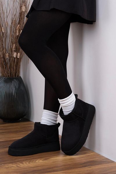 sovrana Black Suede - Thick Sole Boots with Fur Inside
