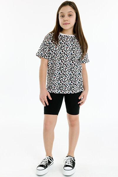 Kyron 100% Cotton Leopard Patterned Girl's T-shirt - Ecru