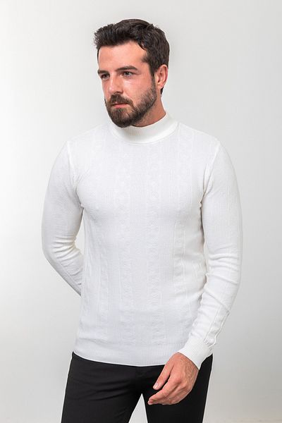 Mcr Patterned Slim Fit Half Turtleneck Wool Men's Knitwear Sweater Ecru - 11455.23K