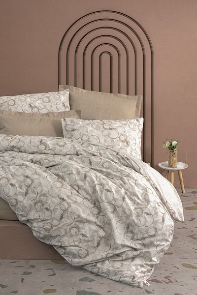 Cotton Box Moil Beige Διπλό Μίνιμαλ Σετ Παπλωματοθήκης - Με Ελαστικά Σεντόνια