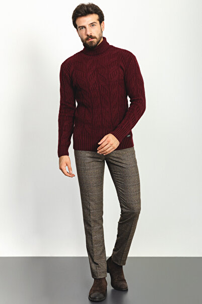 Mcr Πλεκτό Slim Fit Ολόσωμο Μάλλινο Ανδρικό Πουλόβερ Βουργουνδίας - 11350.21K