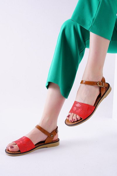 BESKAR Cardi Red Skin Sandals