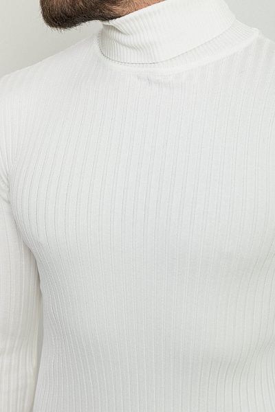 Mcr Striped Slim Fit Full Turtleneck Men's Sweater Ecru - 11418.22K
