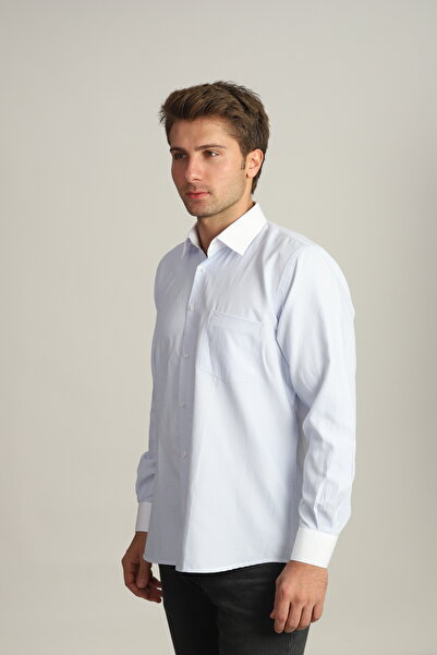 PASSERO Regular Fit Çizgili Beyaz Yaka Manşet