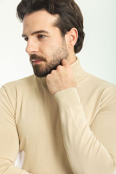 Mcr Plain Slim Fit Full Turtleneck Men's Sweater Beige - 11412.22K