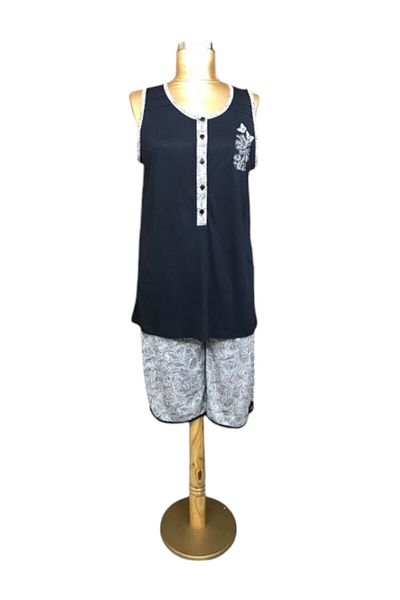 NENA COLLECTION Nena Sıfirkol Capri Set -2674-navy blue