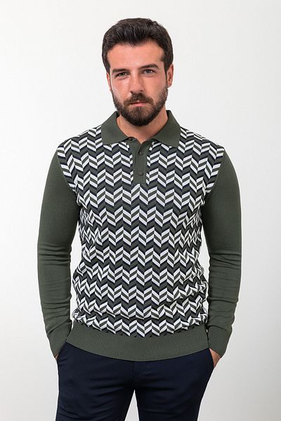Mcr Patterned Slim Fit Polo Neck Men's Knitwear Sweater Khaki - 11452.23K