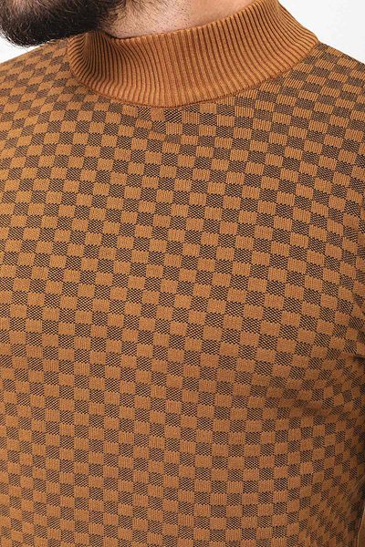 Mcr Checkered Slim Fit Half Turtleneck Men's Sweater Camel - 11403.22K