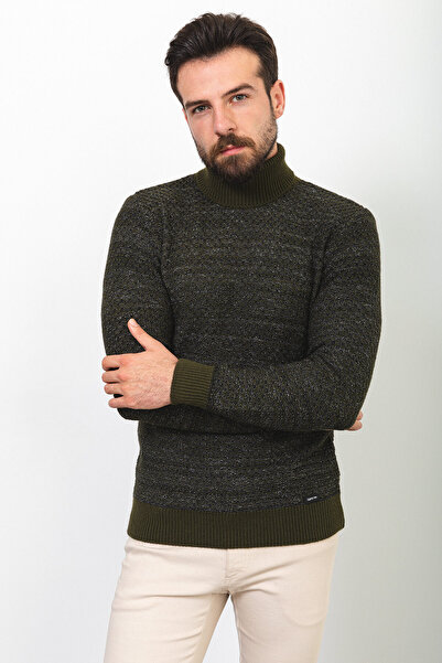 Mcr Смугастий Slim Fit чоловічий светр з повним коміром з вовни, хакі - 11408.22K