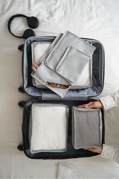 Serstil 6-Piece Suitcase Organizer Suitcase Organizer Set Travel Bag Gray Polka Dot