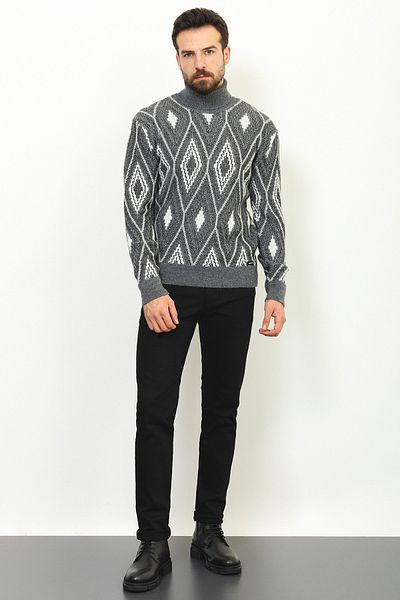 Mcr Patterned Slim Fit Full Turtleneck Wool Men's Sweater Anthracite - 11406.22K