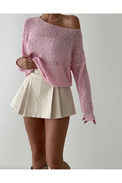 My Blog Růžový pavoučí pletený svetr uvolněného střihu-4412
