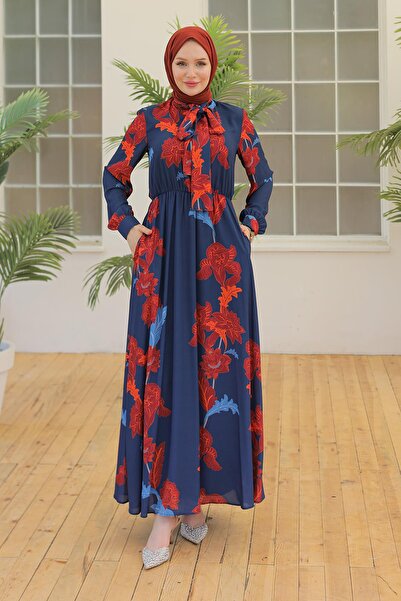 Armine TREND Desenli Elbise Lacivert 23YT905