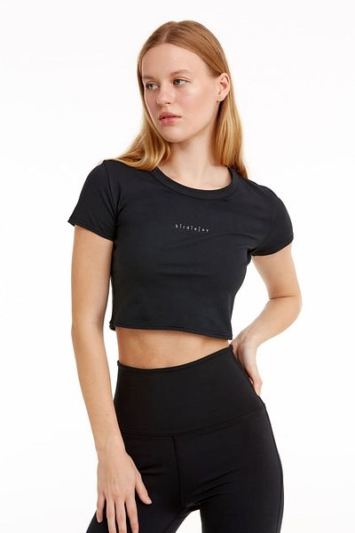 Birdiejay YOUR NEW GO-TO CROPPED BABY TEE TRIOU NEGRU CU MÂNECĂ SCURTĂ CROP