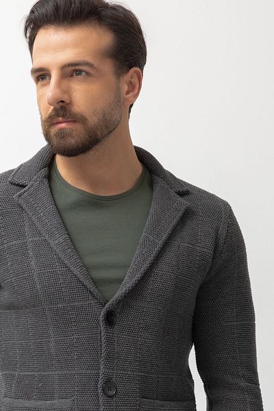 Mcr Checkered Pocket Slim Fit Men's Knitwear Jacket Anthracite - 11225.21K