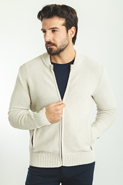 Mcr Смугастий Slim Fit чоловічий кардиган з коміром-стійкою, світло-бежевий -...