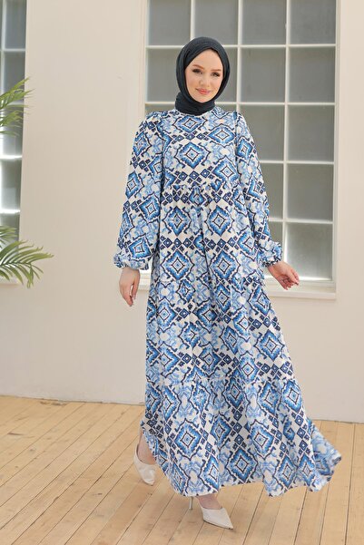 Armine TREND Desenli Elbise İndigo 24YT947