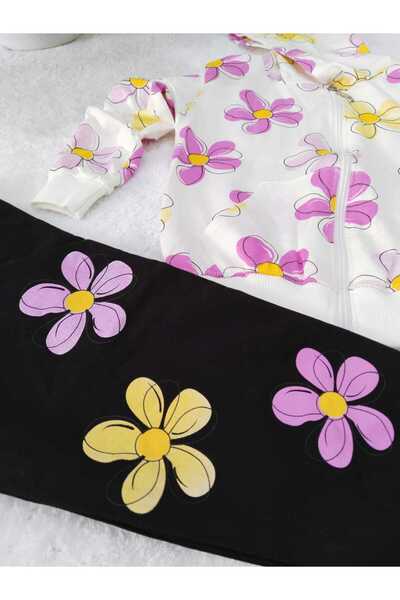 Store Çiçek Desenli Hırkalı Takım Kız Çocuk Eşofman Takım