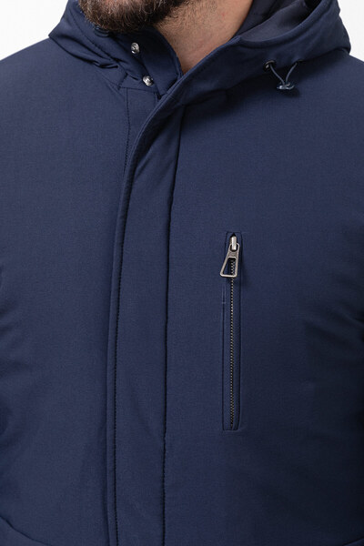 Mcr Ανδρικό παλτό με ίσια λεπτή εφαρμογή, τσέπη και κουκούλα, μπλε ναυτικό - 21276.23K