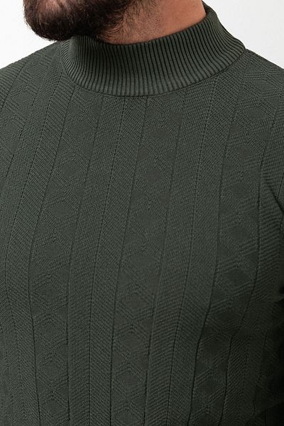 Mcr Patterned Slim Fit Half Turtleneck Wool Men's Knitwear Sweater Khaki - 11455.23K