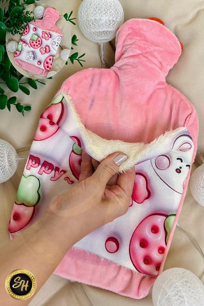 Snow Homs Pink- Figured Removable Hot Water Bag with Velvet Cover 2 Liters