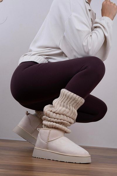 sovrana Beige Suede Thick Sole and Fur Lined Boots