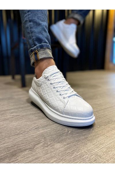 onlinebutik Knack 044 Καπιτονέ Λευκή Ψηλή Σόλα Casual Παπούτσια