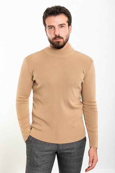 Mcr Plain Slim Fit Half Turtleneck Wool Men's Knitwear Sweater Camel - 11465.23K