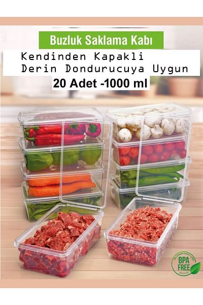 Yıldızan 1 Lt. 20 Pieces Freezer Storage Box with Lid Suitable for Diffusing - Slk-118