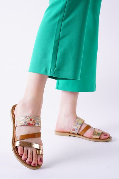 Lina Life Tan Striped Skin Slippers