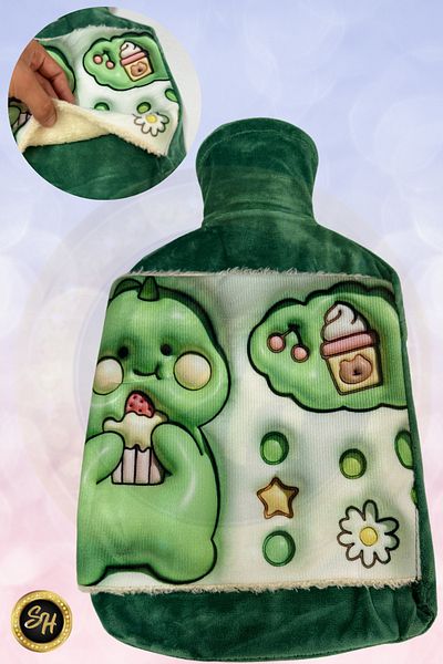 Snow Homs Green-Figured Removable Hot Water Bag with Velvet Cover 2 Liters