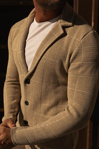 Mcr Checkered Pocket Slim Fit Men's Knitwear Jacket Beige - 11225.21K