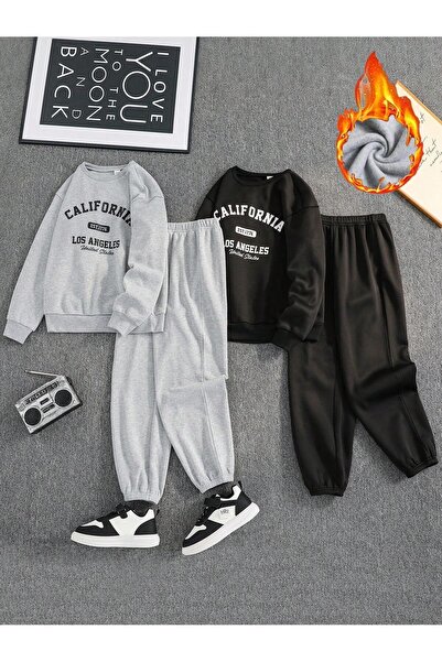 Mythologie 2-Piece California 1776 Sweatshirt Sweatpants Jogger - Gray Black Printed Tracksuit Set Crew Neck