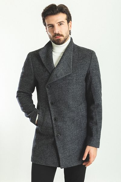 Mcr Straight Slim Fit Shawl Collar Wool Men's Coat Anthracite - 21267.22K