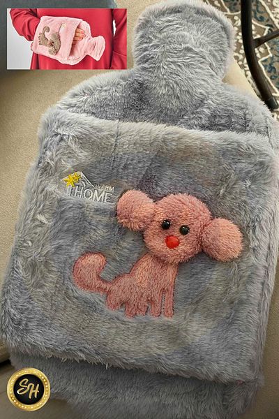 Snow Homs Grey - Hot Water Bag with Plush Case and Dog Emoji 2 Liters