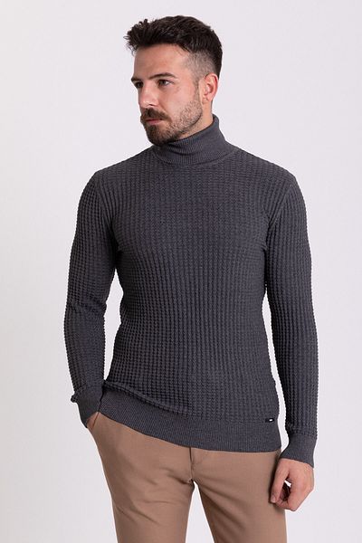 Mcr Textured Slim Fit Full Turtleneck Men's Sweater Anthracite - 11338.20K