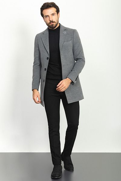 Mcr Straight Slim Fit Mono Collar Classic Wool Men's Coat Gray - 21208.20K