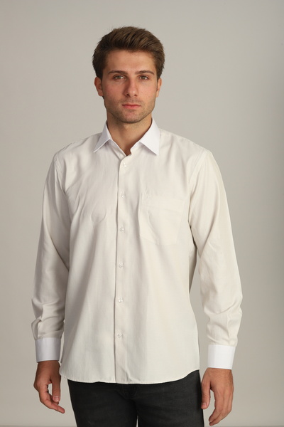 PASSERO Regular Fit Çizgili Beyaz Yaka Manşet